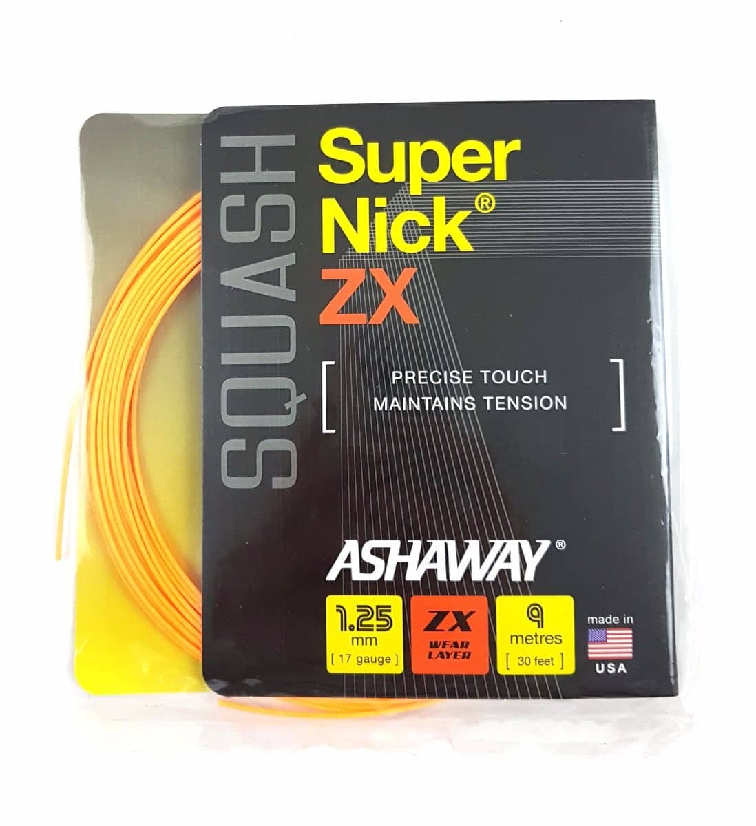 Ashaway supernick ZX(9m) 1,25mm (Orange) Squash bespanning Ashaway Oranje 