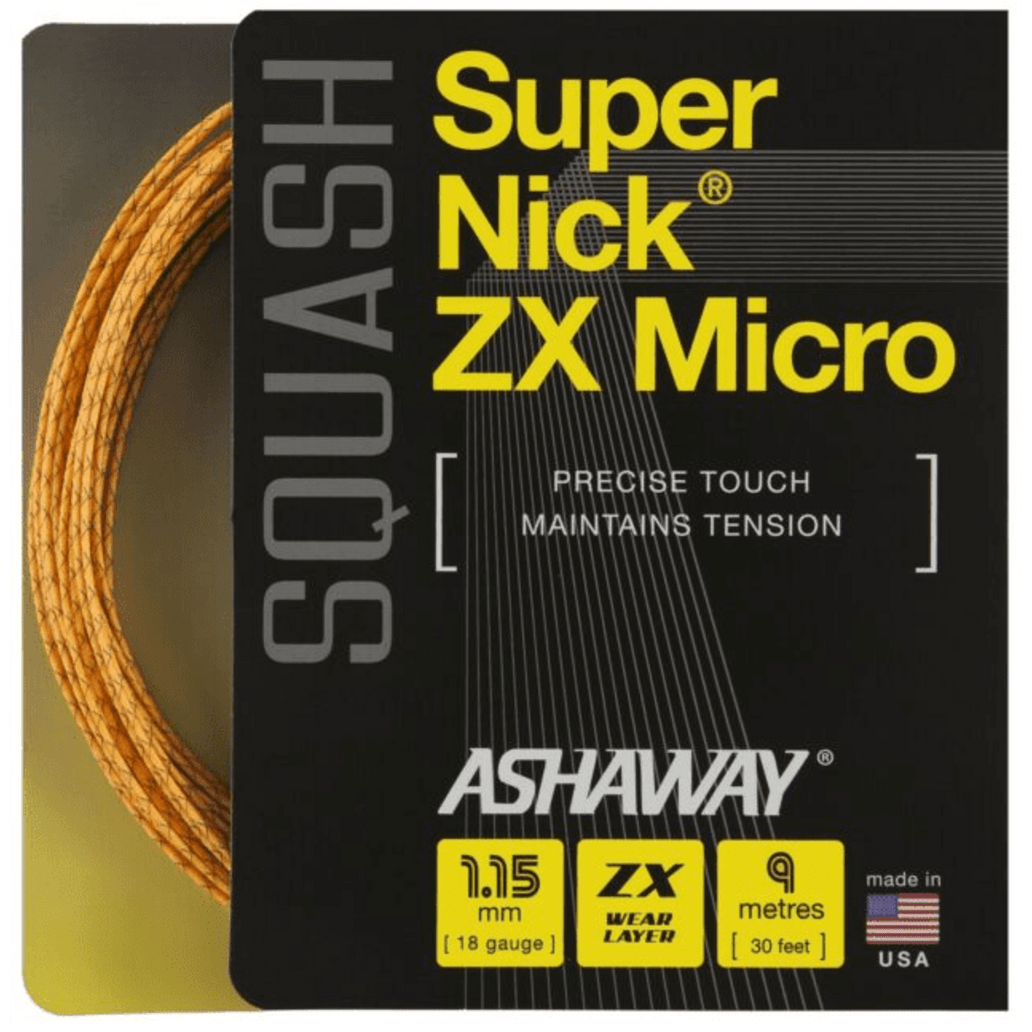 Ashaway supernick (9m) ZX micro, 1.15mm Squash bespanning Ashaway Oranje; Blauw 