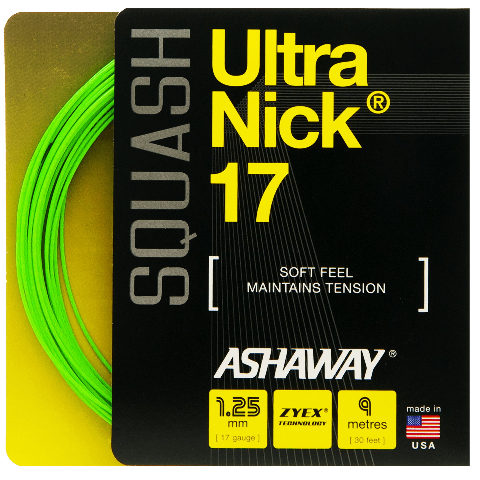 Ashaway Ultanick 17 (9m) Green 1.25mm Squash bespanning Ashaway Groen