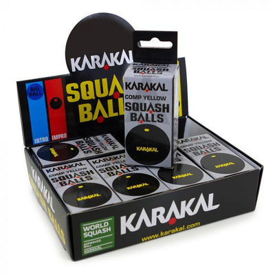Karakal Squashbal gele stip - Doos Squash ballen Karakal